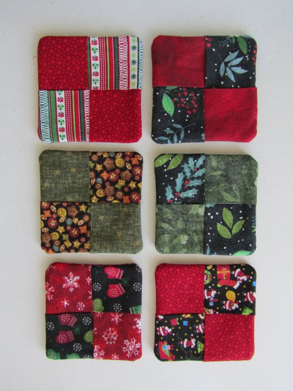 Christmas Coasters Mixed Set 4.5 Square Trivet Hot Pads Fabric Set of 6 Handmade